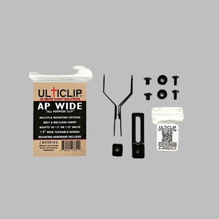 The AP Wide Clip creates additional stability by distributing the weight of your gear over a wider area on the belt, waistband, etc. Package with contents shown. 