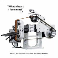 Side view of deluxe of 2" x 72" belt grinder for knife making of custom knives.