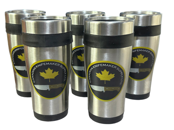 Stainless Steel Tumbler Coffee Mug with Canadian Knifemaker Logo. 