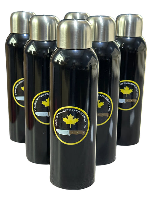 Wide mouth Stainless Steel Water Bottle with Canadian Knifemaker Supply Logo.