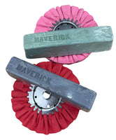 
              Shows 1 Red Airways buff with 1 Black Magic Compound and 1 Pink Airways buff with 1 Green Compound. This package will remove minor blade scratches and then shine it up nicely.
            