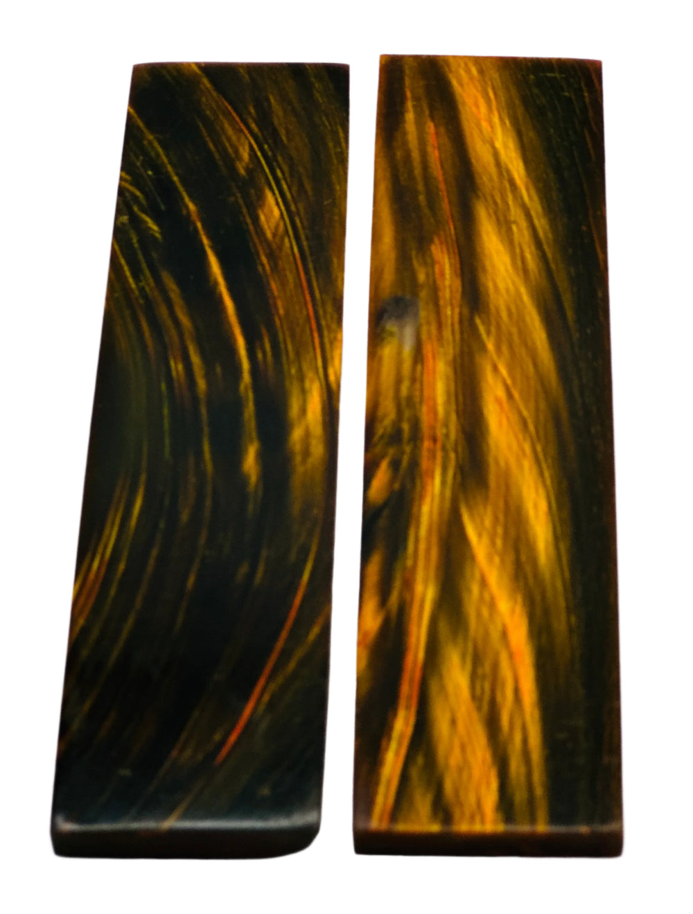 Buffalo Horn Scales - Various Colours offer a unique blend of durability and aesthetics. Shows two yellow and black scales. 