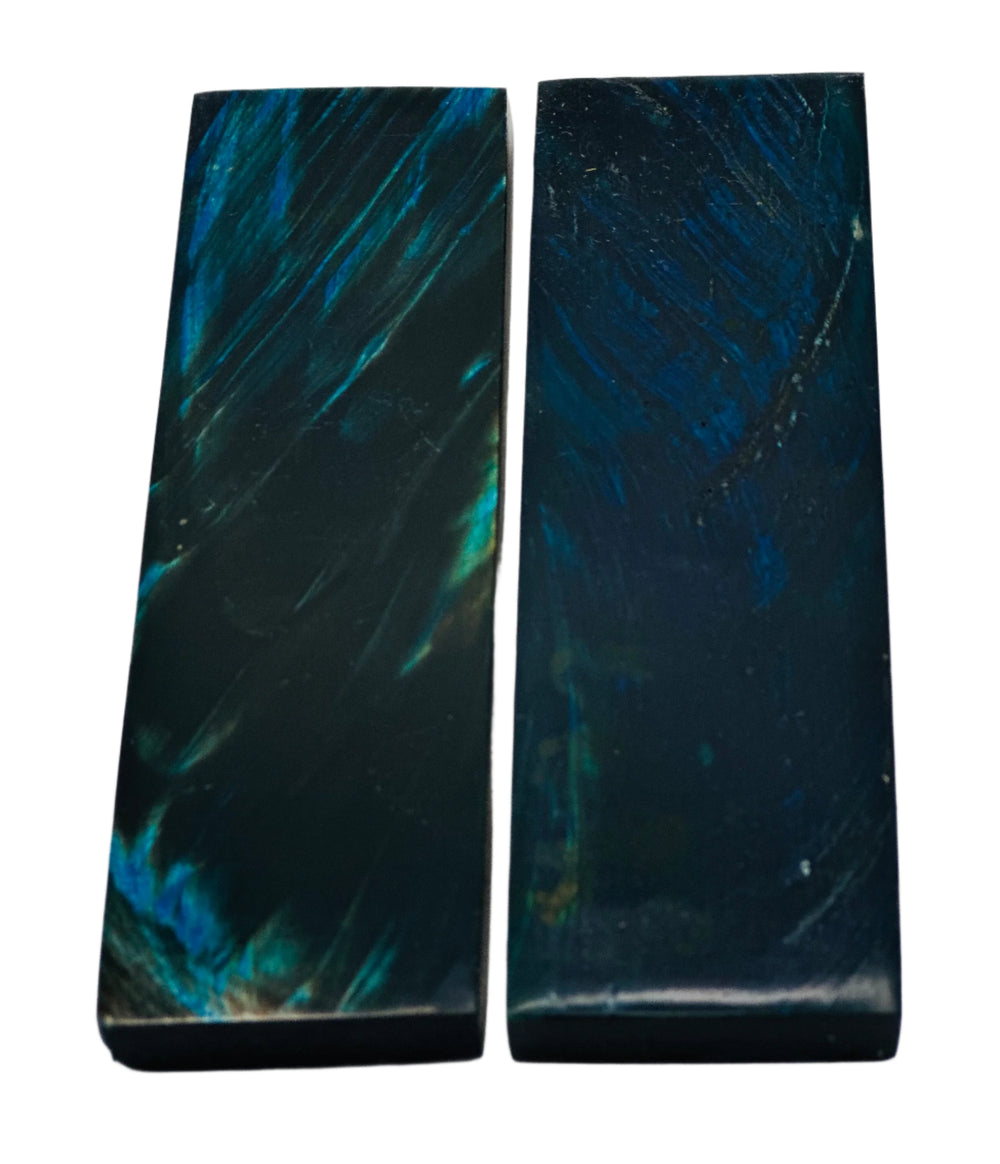 Buffalo Horn Scales - Various Colours offer a unique blend of durability and aesthetics. Shows two blue scales. 