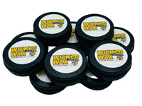 
              Round flat container with a cartoon black and yellow wasp on top. This wax can be used on wood, steel, epoxy, plastic, and leather.
            