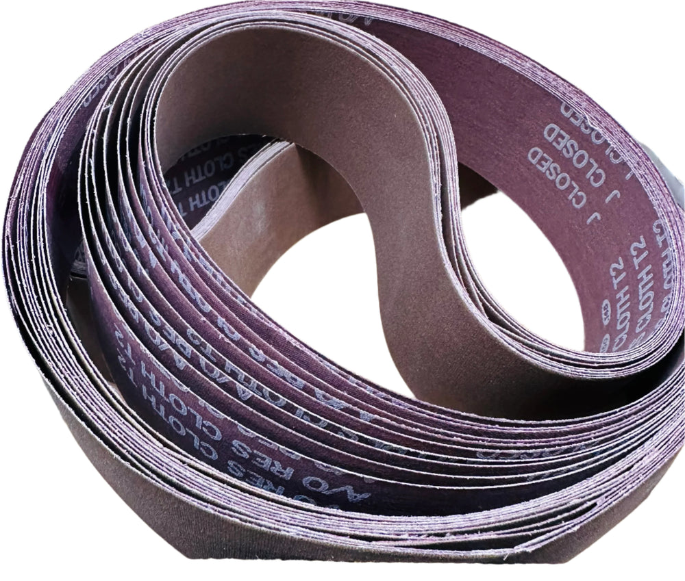 Aluminum oxide belts are ideal for metals, aluminum, and hardwoods. 
This belt package includes 6 belts 2 of each: 220 grit, 320 grit, 400 grit
