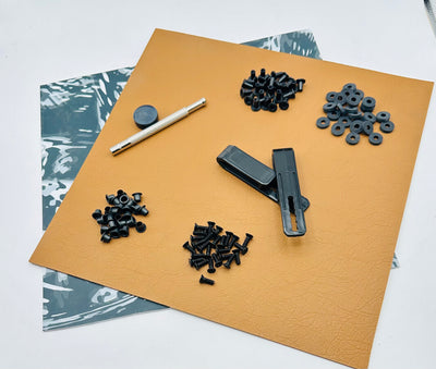 We have two Kydex Sheath Packages. Each contains all of the materials to make two sheaths. Two different Kydex Materials, an Eyelet Setter, Clip, washers, screws, posts and eyelets. 