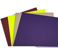 
              Four sheets of colored Kydex in purple, yellow, beige, and brown on a white background
            