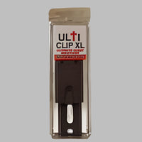 Ulticlip XL is the world’s first multi-tool holster clip and locking steel belt loop.  Shows package with UltiClip XL and screws. 