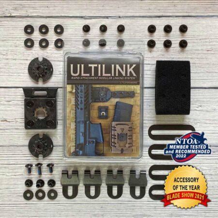 The UltiLink is a modular linking system that allows for swift attachment, removal, and reattachment. Shows all contents beside the package. Accessory of the Year Award. 