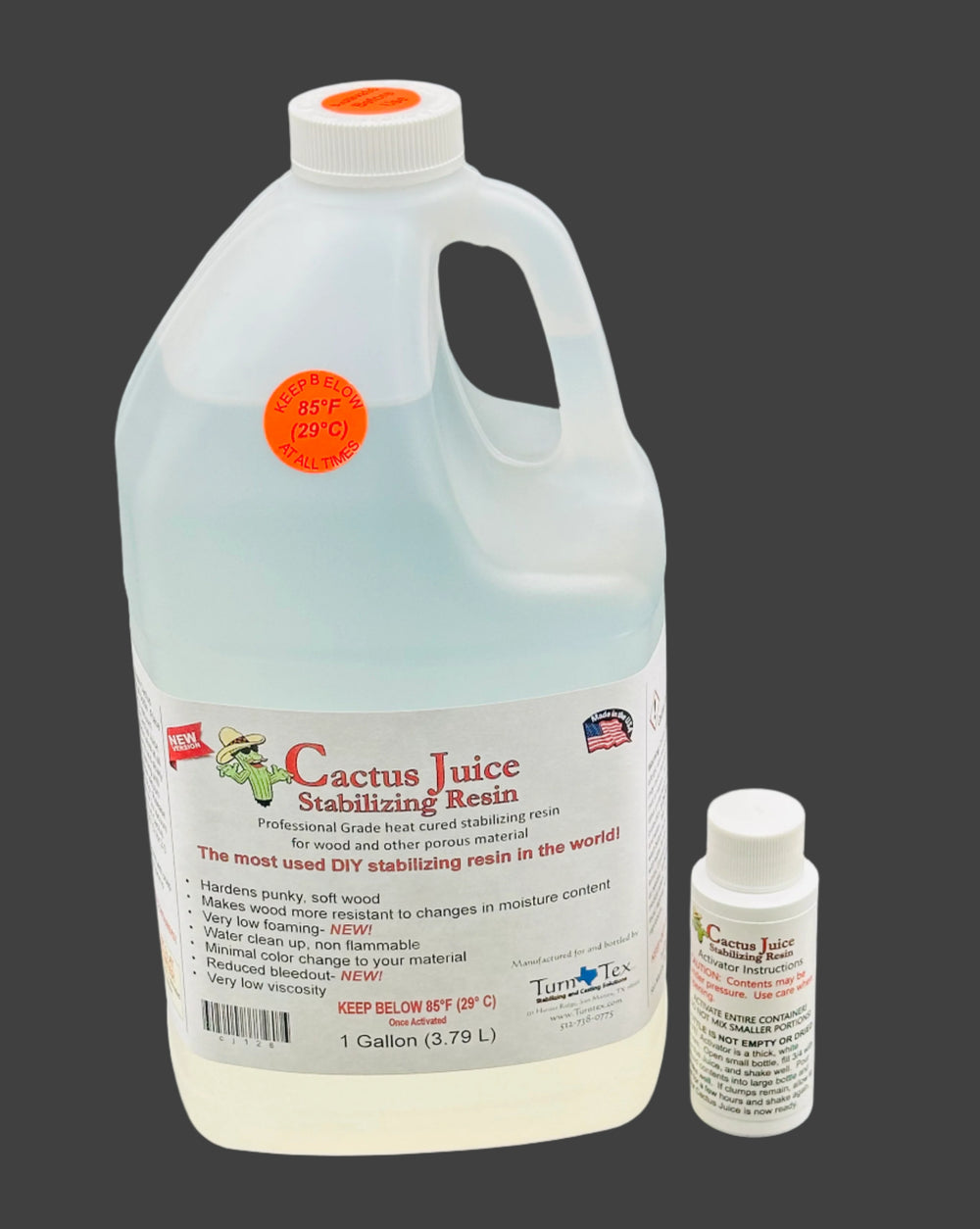 One gallon jug of Cactus Juice and one small container of activator. For wood & porous materials makes them harder & adds colour.