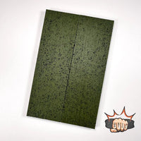 
              Grip-Tec™ is a revolutionary rubber and resin composite  knife handle material ifor hunting knives, filet knives, kitchen knives, and your favorite EDC knife. It comes in many vibrant colours. Shown is a sheet of od green and black. 
            