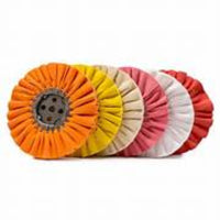 Red, yellow, beige, pink, orange, and white 8" buffing wheels. The type of metal you are polishing determines which wheel is right and corresponds with the correct compound.
