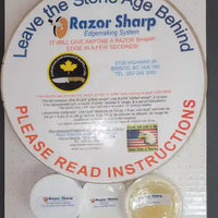 Package with Two wheels (1 gritted and 1 slotted) 3/4" Thick, 8" Diameter, 5/8" Arbor with 1/2" bushing, Grit Pack, and Instructions. 