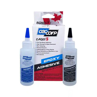 C-POXY 5 is a general-purpose structural-unfilled fast-setting epoxy adhesive. It comes in a  box with two bottles. 