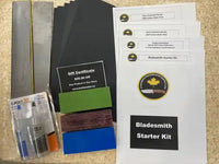 
              Shows all supplies to make two chef or hunting knives. Including glue, steel, pins, handle materials, instructions, product information.
            