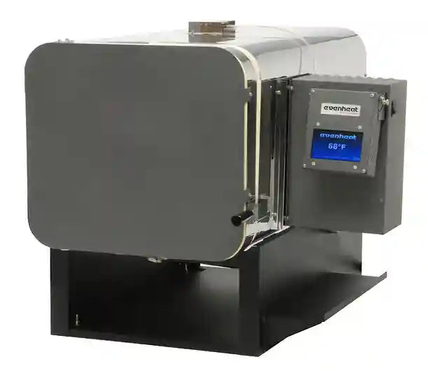 Horizontal rectangular shaped kiln with a digital controller on the right hand side. Heat treat oven for custom knife making.