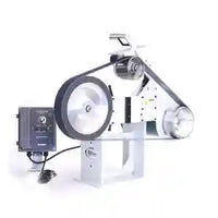 Back view of deluxe 2" x 72" belt grinder for knife making of custom knives.