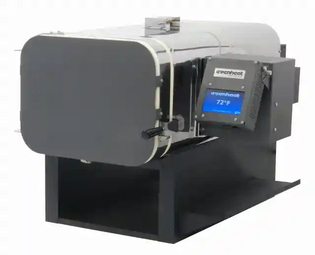 Horizontal rectangular shaped kiln with a digital controller on the right hand side. Heat treat oven for custom knife making.