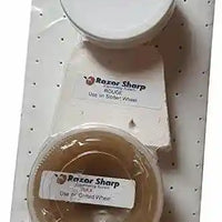 This Pack includes a rouge bar and two containers. One container has 180 grit silicon carbide, and the other has wax.
