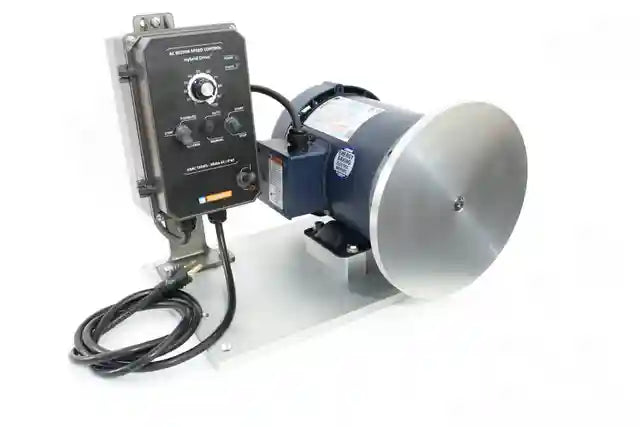 Front view of a Horizontal Disc grinder for making custom knives. 