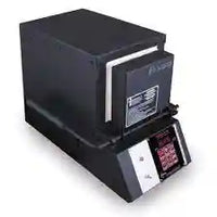 Black rectangular kiln (heat treat oven) with digital controls on the front for heat treating custom knives. 