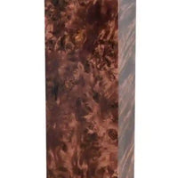 Raffir Popular Burl Wood maintains the unique grain patterns of the untreated wood makes beautiful knife handles. Shows a brown block. 