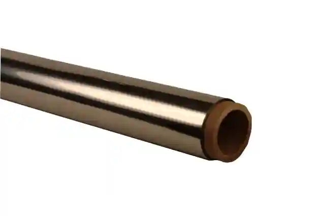Roll of silver foil wrap. Stainless foil wrap is a high-quality foil used to wrap knives for heat treatment.